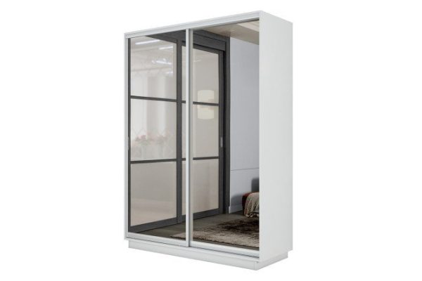 2-door wardrobe Slide-2 120x220x45 cm, white snow/silver, with two mirrors