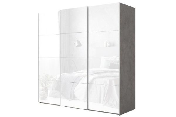 3-door wardrobe Comet 240x240 cm light concrete, white glass facades