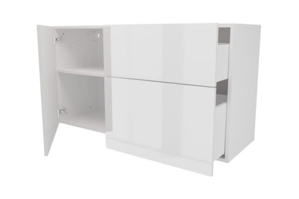 Cabinet with door and 2 drawers Oscar Amika 120x64 with push to open, white / white gloss