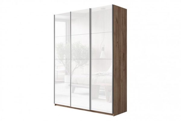 3-door wardrobe Cors 180x230 cm, kraft tobacco oak, facade - white gloss