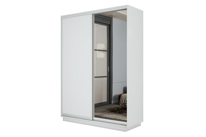 2-door wardrobe Slide-2 160x240x45 cm, white snow/silver, with one mirror