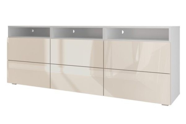 Cabinet Oscar Amika 180x64 with 6 drawers and 3 shelves, white / cashmere gloss
