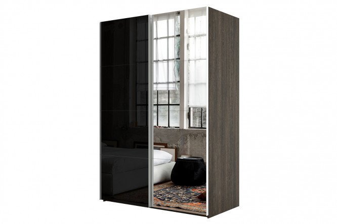Sliding wardrobe 2-door Comet 180x220 cm wenge Mali, fronts black glass, mirror