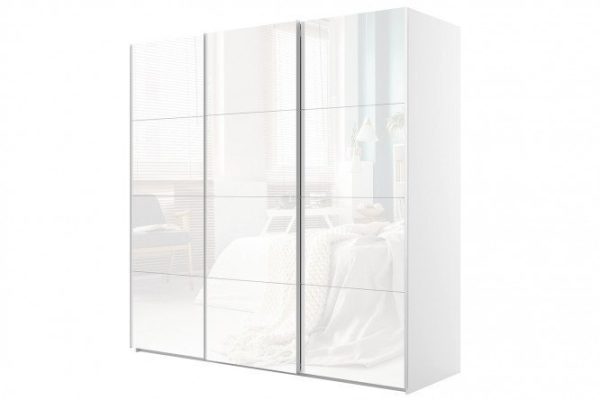 Sliding wardrobe 3-door Comet 240x220 cm white snow, white glass facades