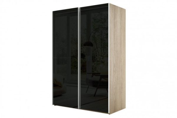 2-door wardrobe Comet 200x220 cm Bardolino oak, black glass fronts