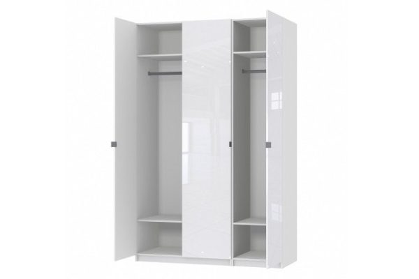 Wardrobe 3-door Titus Oscar Amika 150x236x58 cm, white, white glossy