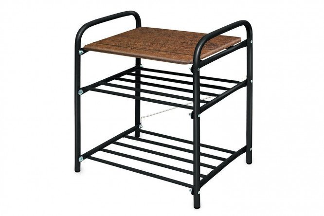 Shoe bench, antique freestyle oak color, black