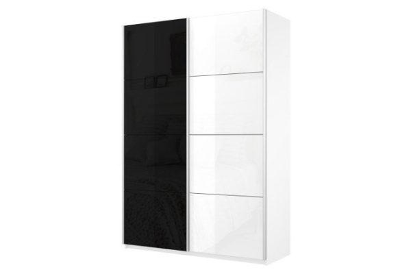 Sliding wardrobe 2-door Cors 160x230 cm, white snow, facade white gloss, black