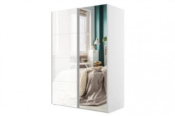 Sliding wardrobe 2-door Comet 200x220 cm white snow, white glass facades, mirror
