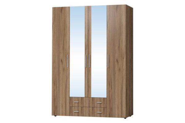 Wardrobe for clothes and linen Cancun 160x230x57.9 cm, Craft tobacco oak, with 2 mirrors