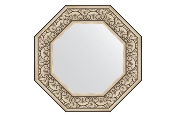 Wall mirror in a baguette frame EVOFORM Octagon BY 3847, baroque silver 60.4x60.4 cm