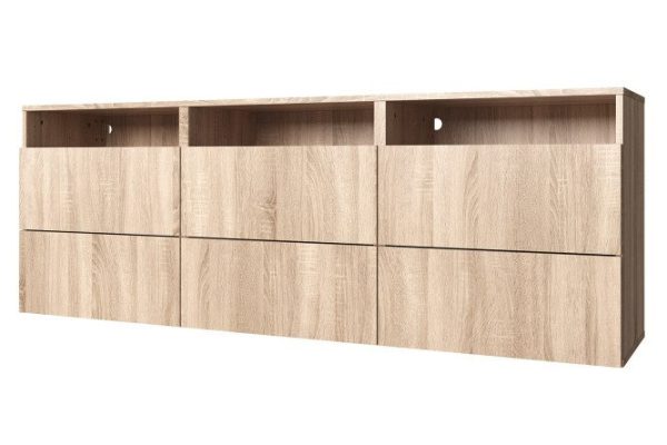 Cabinet 3 shelves and 6 drawers Oscar 180x64 with closers, Sonoma oak