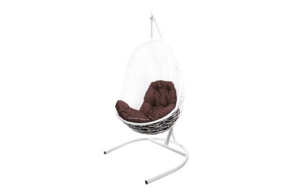 Hanging cocoon chair Oval 83x186x70 cm, base and frame color white, finishing white