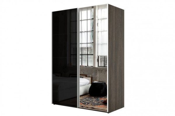 Sliding wardrobe 2-door Comet 180x240 cm wenge Mali, fronts black glass, mirror