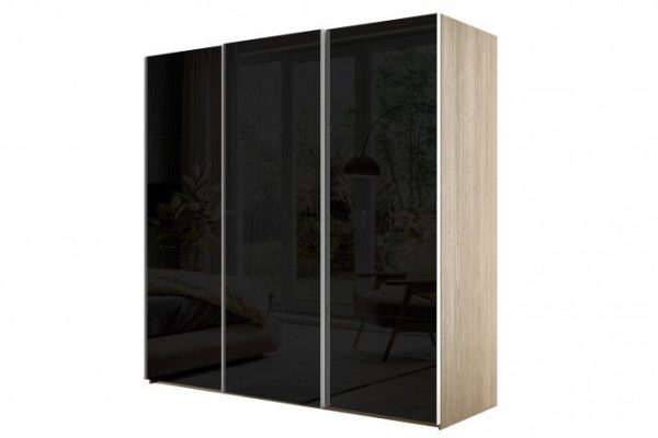 3-door wardrobe Comet 300x220 cm Bardolino oak, black glass fronts