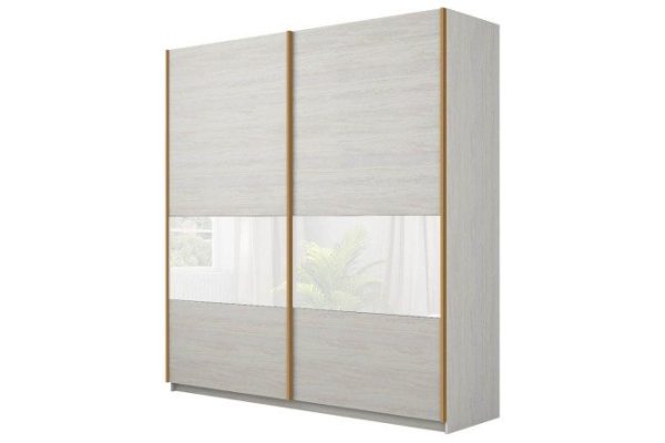 Sliding wardrobe 2-door Chester 220x230 cm, white gloss, light ash anchor, profile - bronze