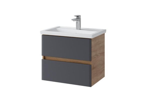 Hanging cabinet Sanstar Infiniti 60 with sink Kirovit Foster, 392.1-1.4.1.KFOS 61 cm, frame color Sonoma oak light, facade soft graphite