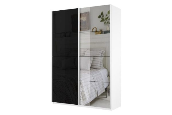 Sliding wardrobe 2-door Cors 160x230 cm, white snow, black facade, with one mirror
