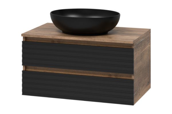 Hanging cabinet Dakota 80 DAK-09080-19/02-2Я with 2 drawers 80 cm, frame color Halifax oak tin, facade black quartz, Halifax oak tin