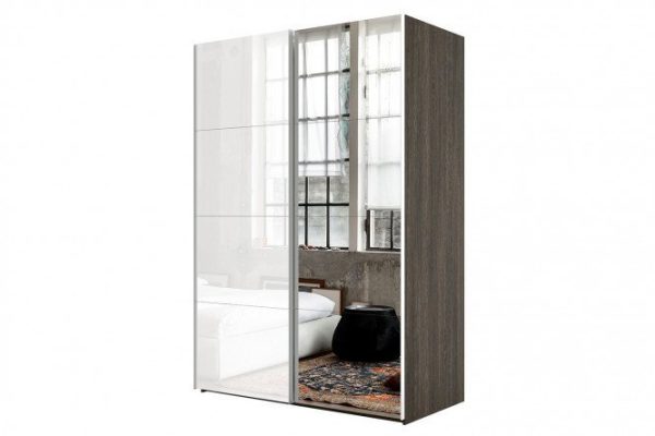 Sliding wardrobe 2-door Comet 200x240 cm wenge Mali, white glass facades, mirror