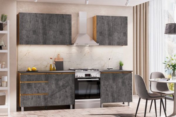 Kitchen set Denver 200x215x60 cm, gold oak frame, dark cement facade