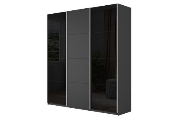 Sliding wardrobe 3-door Cors 210x230 cm, gray diamond, facade gray diamond, black