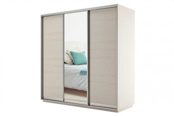 3-door sliding wardrobe Slide 180x240x60 cm, light Shimo ash, with one mirror