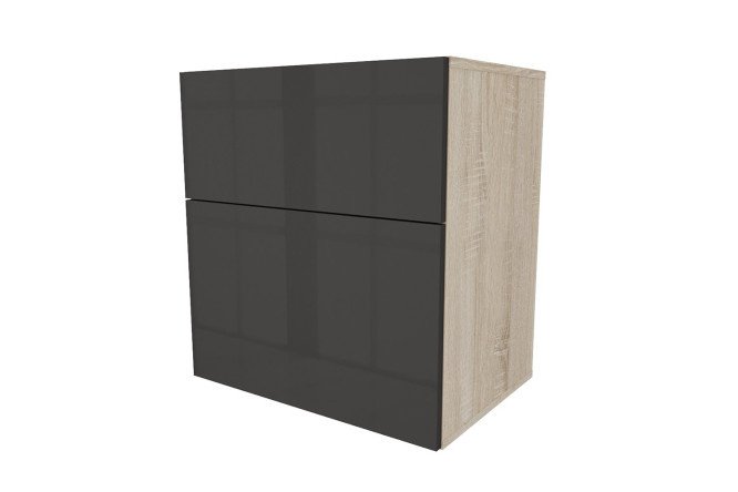 Cabinet with two drawers Oscar Amika 60x64 with push to open, Sonoma oak / glossy black graphite