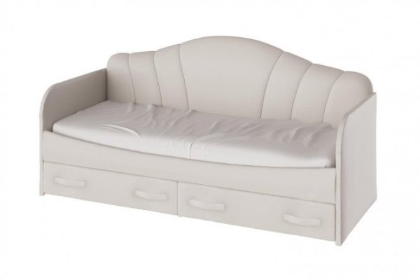 Single-tier bed Sabrina with a soft headboard and drawers 90x200 cm color gray-beige