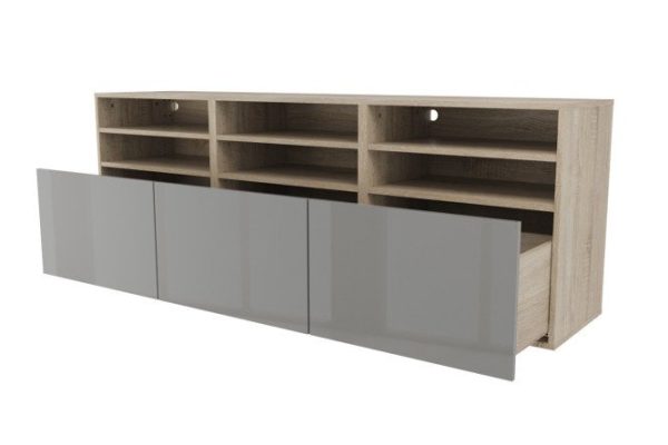 Cabinet 6 shelves and 3 drawers Oscar Amika 180x64 with push to open, Sonoma oak / dusty gray gloss