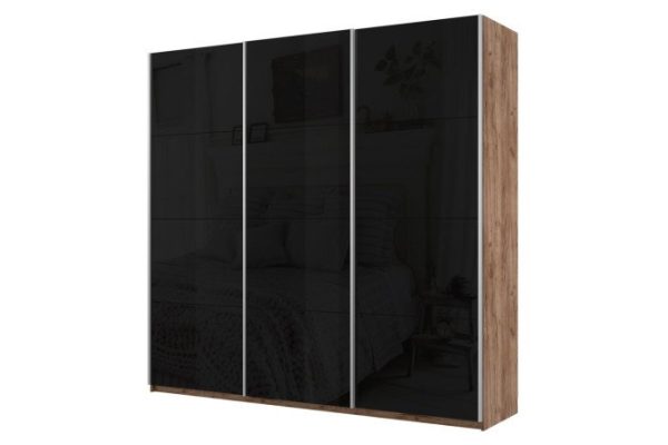 3-door wardrobe Cors 180x230 cm, kraft tobacco oak, black facade