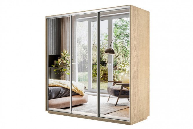3-door wardrobe Slide 180x240x60 cm, Sonoma, with three mirrors