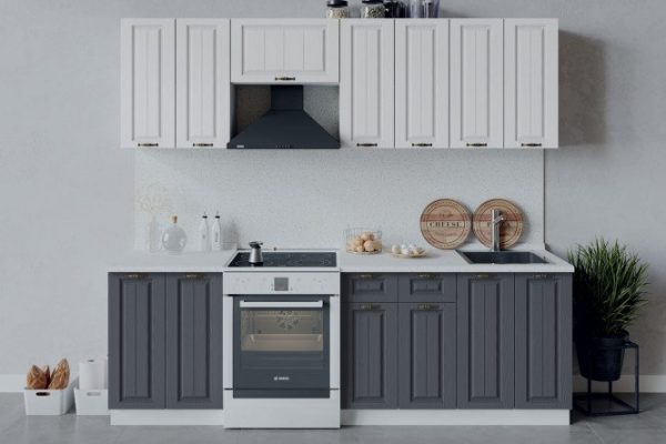 Kitchen set Lina 240x213.2x47.8 cm, frame color white, facade white, graphite