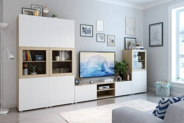 bi5y71hzgpfq9m4jvkyhf8r1qv39b5n2.jpg Living room Oscar with TV stand and push-to-open cabinets, sonoma oak / talc wave