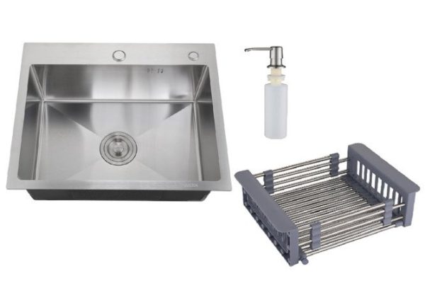 RMS MR-5050 mortise sink with sliding basket and dispenser 50x50x20 cm