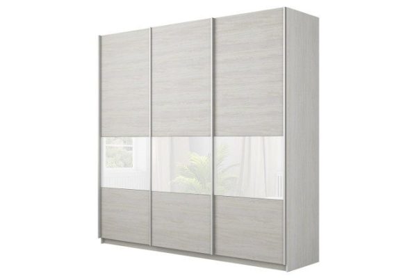 Sliding wardrobe 3-door Magnus 240x230 cm, white gloss, light anchor ash, profile - silver