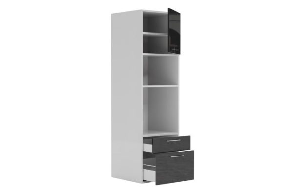 Amika cabinet low drawer front 59.6x17.6 cm, glossy black graphite color