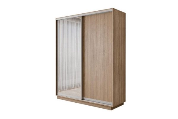 2-door wardrobe Slide-2 180x220x45 cm, Sonoma, silver, with one mirror