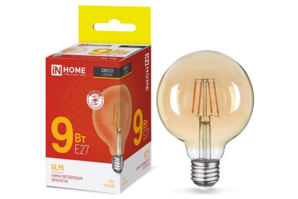 LED lamp IN HOME Deco LED-GL-95-deco gold 9W, E27, Warm