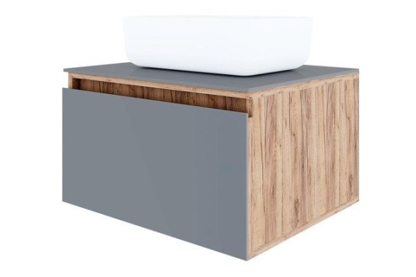 Wall-hung sink cabinet Inari 60 cm, frame color kraft oak gold, quartz, facade quartz