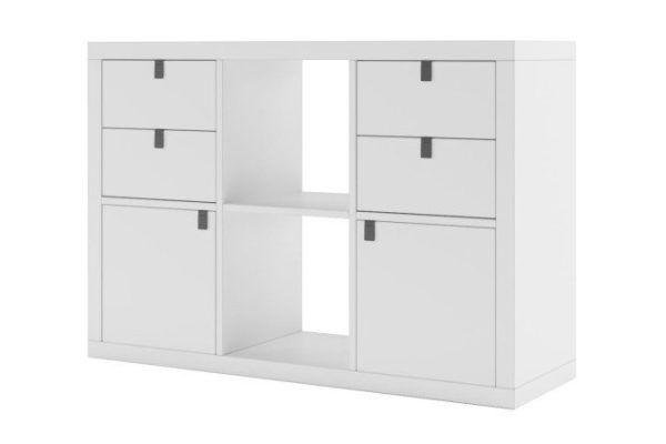Calgary 3x2 shelving unit with doors and drawers, white