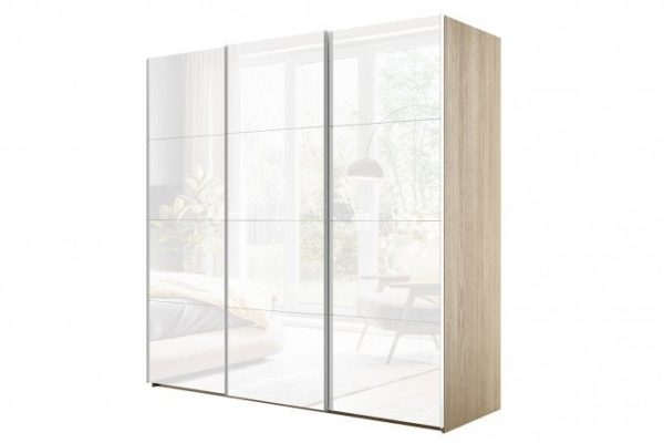3-door wardrobe Comet 300x220 cm Bardolino oak, white glass fronts
