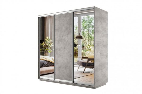 3-door sliding wardrobe Slide 240x240x60 cm, light concrete, with two mirrors