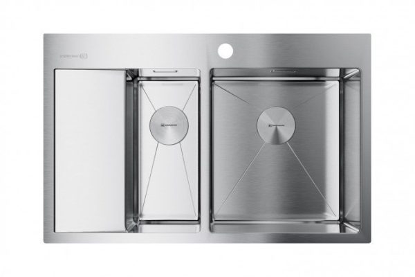 Inset sink with wing OMOIKIRI Akisame 78-2-IN-R 4973063, stainless steel 78x51x20 cm