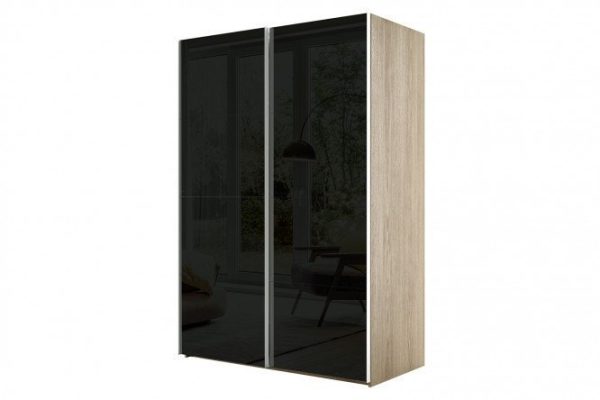 2-door wardrobe Comet 180x240 cm Bardolino oak, black glass fronts