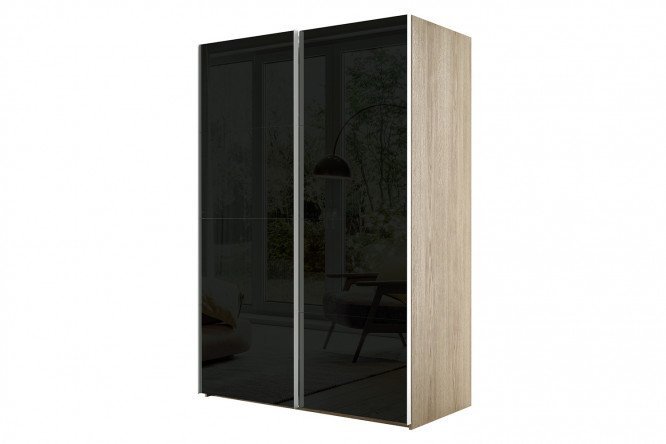 2-door wardrobe Comet 180x240 cm Bardolino oak, black glass fronts