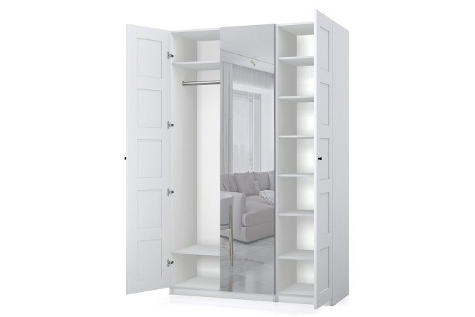 3-door wardrobe Oscar Bergen 150x236x59.6 cm, white, with one mirror