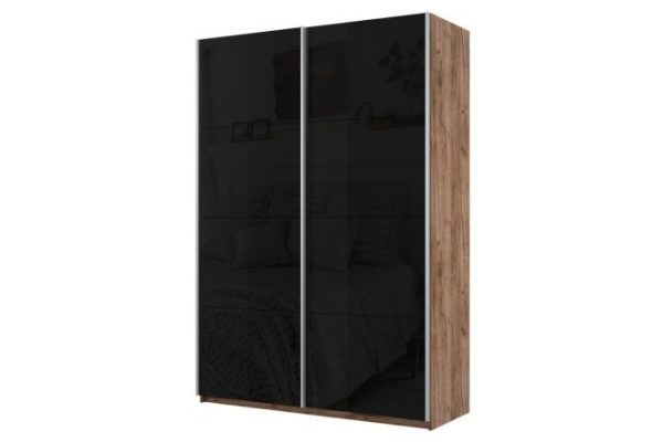 Sliding wardrobe 2-door Cors 160x230 cm, craft tobacco oak, black facade