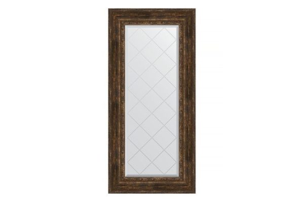 Wall mirror with engraving in a baguette frame EVOFORM aged wood with ornament 82x164 cm
