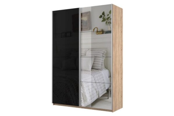 2-door wardrobe Cors 160x230 cm, Sonoma, black facade, with one mirror